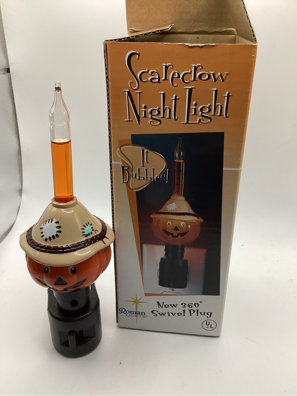 Roman Orange Pumpkin Scarecrow Night Light with Bubble Tube